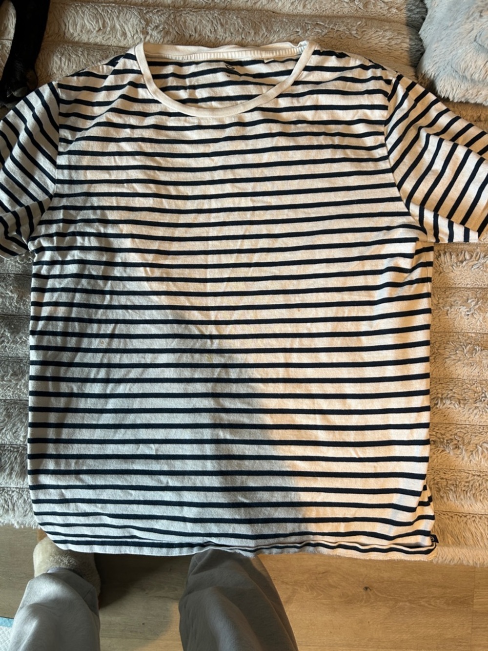 Ag Adriano Goldschmied White and Black Striped Short-Sleeve Tee